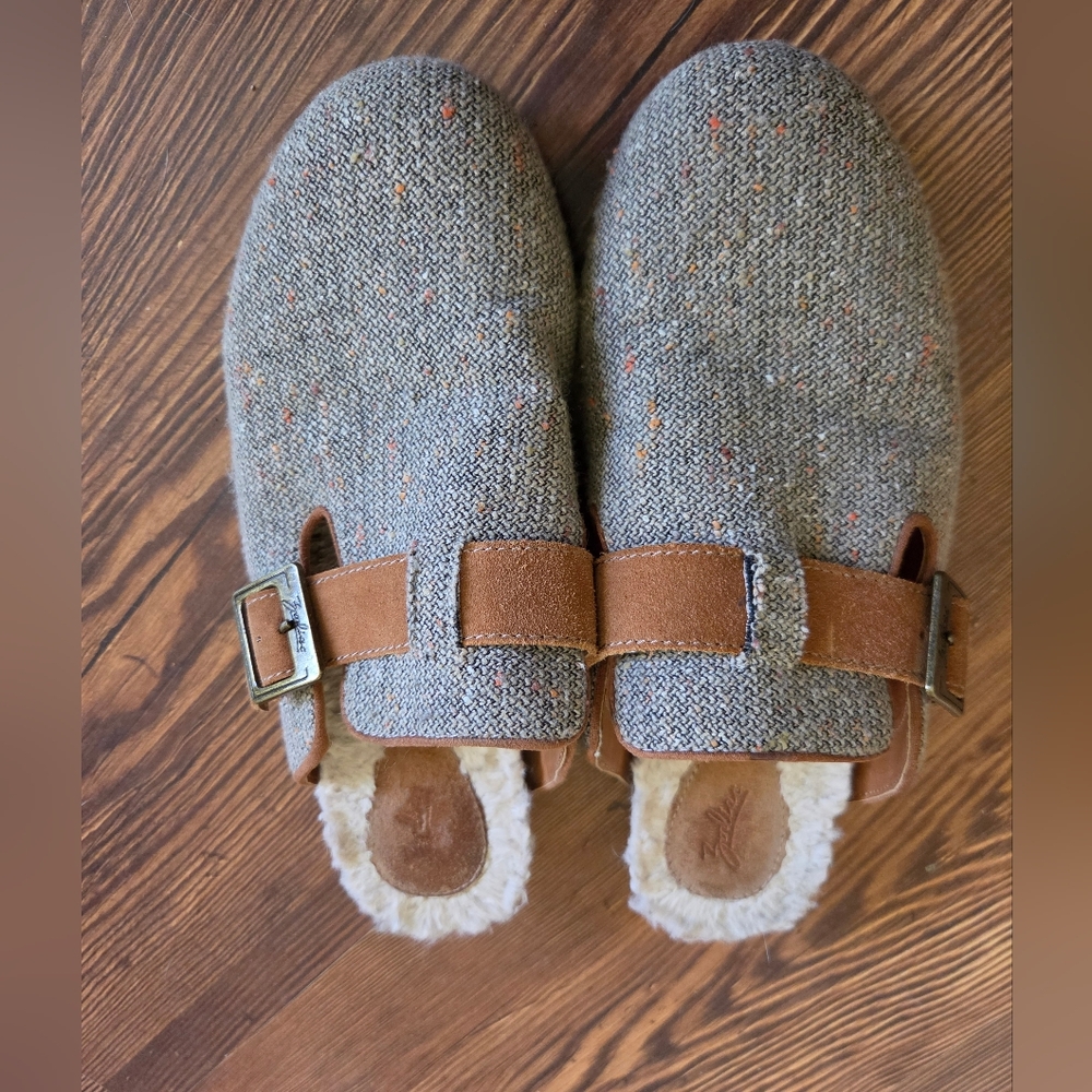 Zodiac Maui Cozy Tweed Slip-On Clogs with Shearling Lining Gray Brown Size 8.5